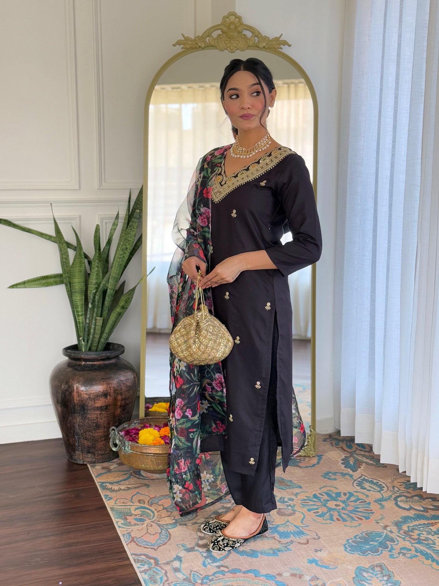 Black Designer Kurti Set