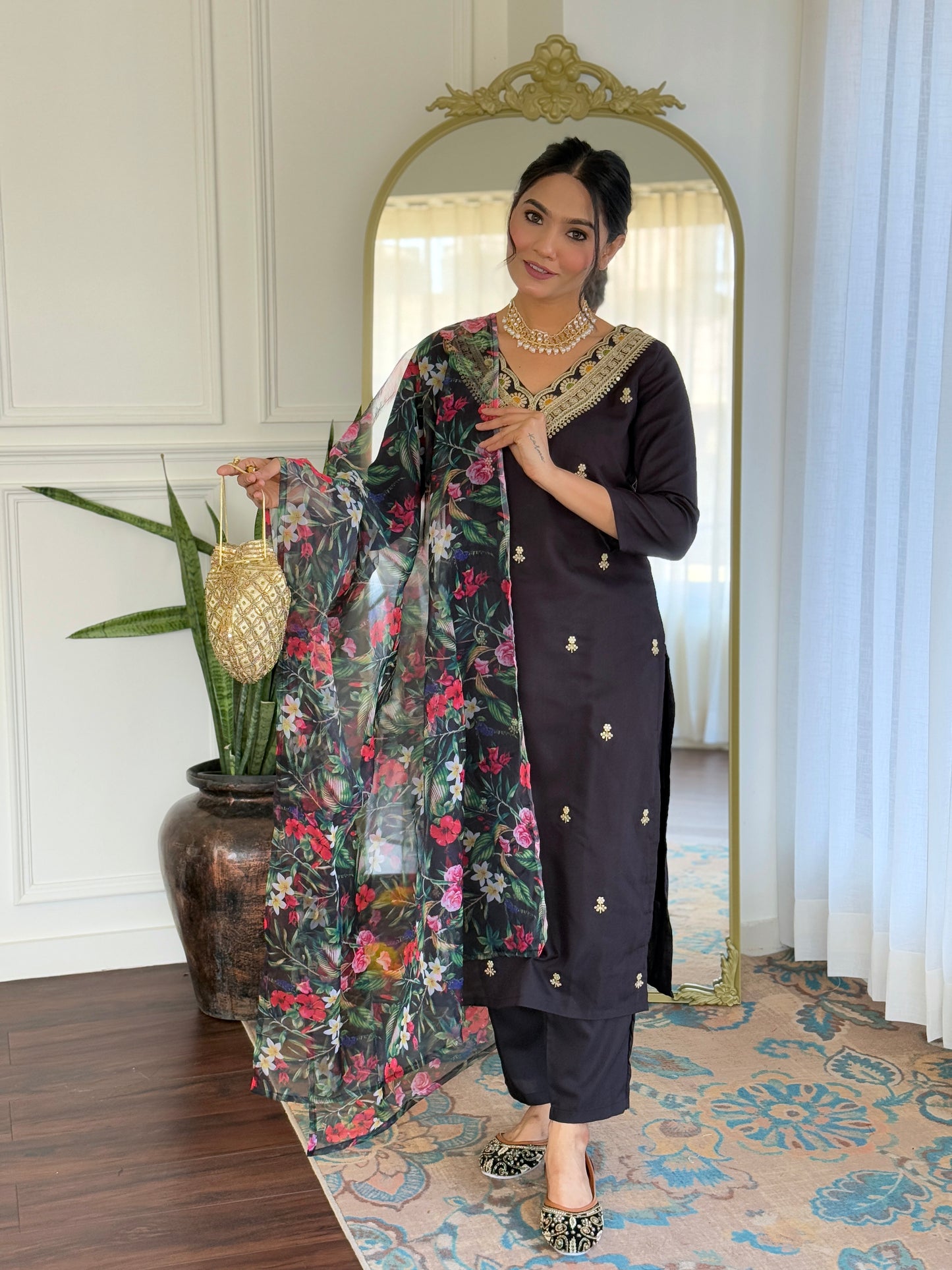 Black Designer Kurti Set