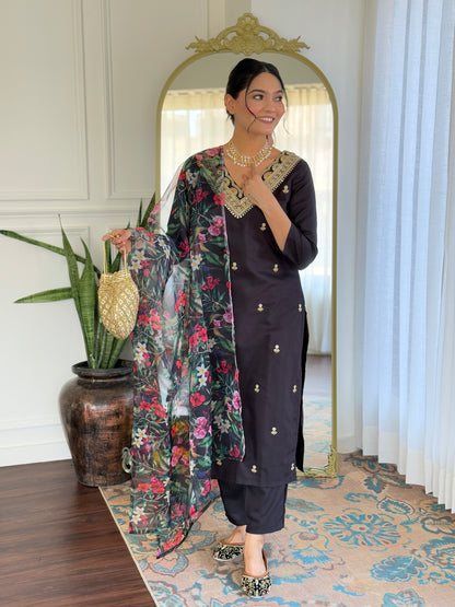 Black Designer Kurti Set