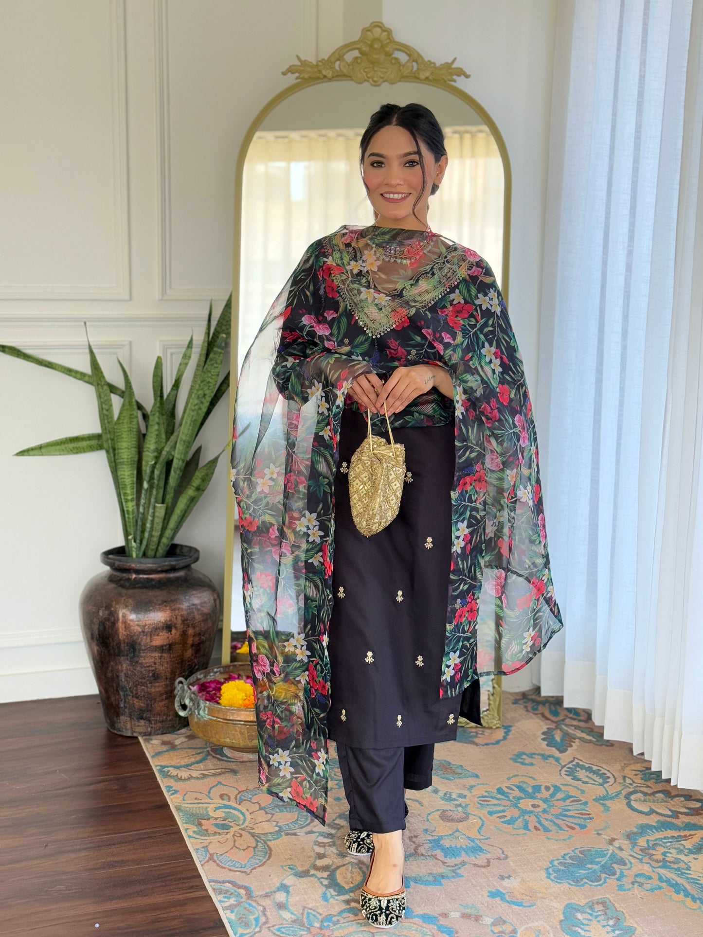 Black Designer Kurti Set