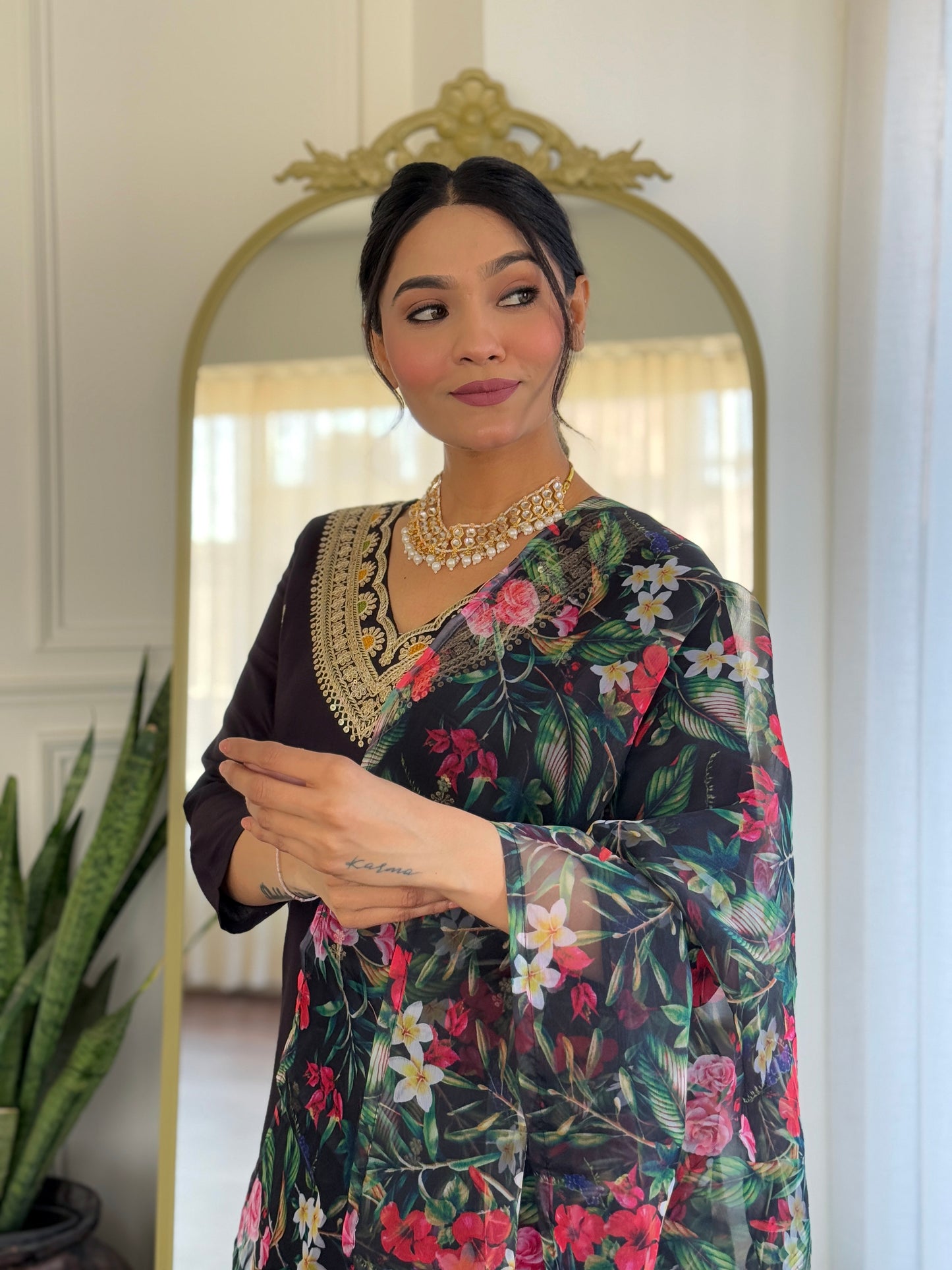 Black Designer Kurti Set