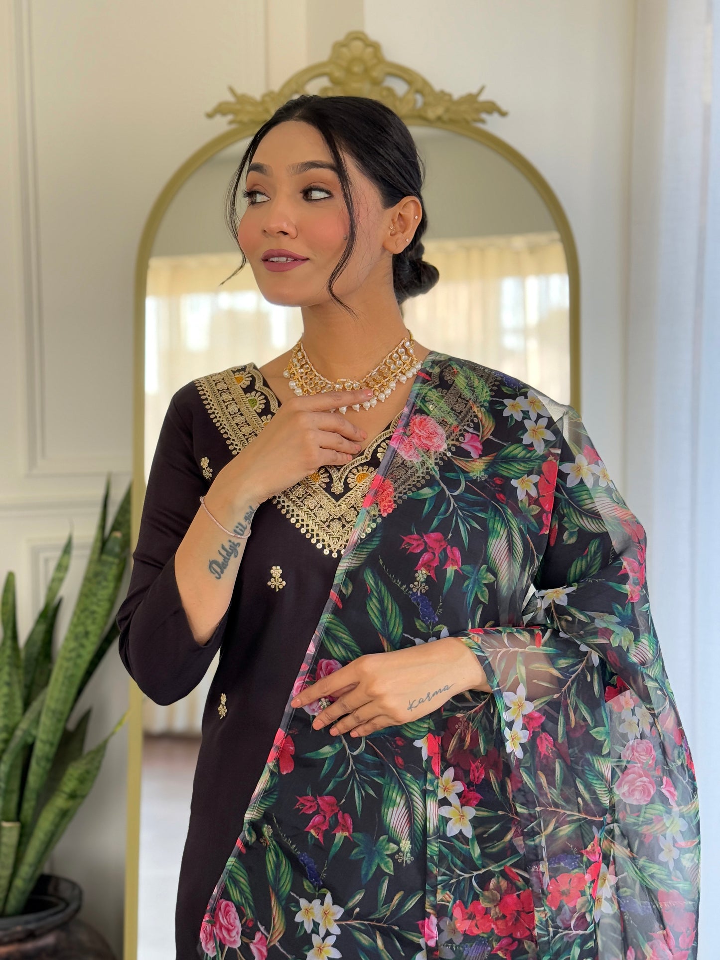 Black Designer Kurti Set