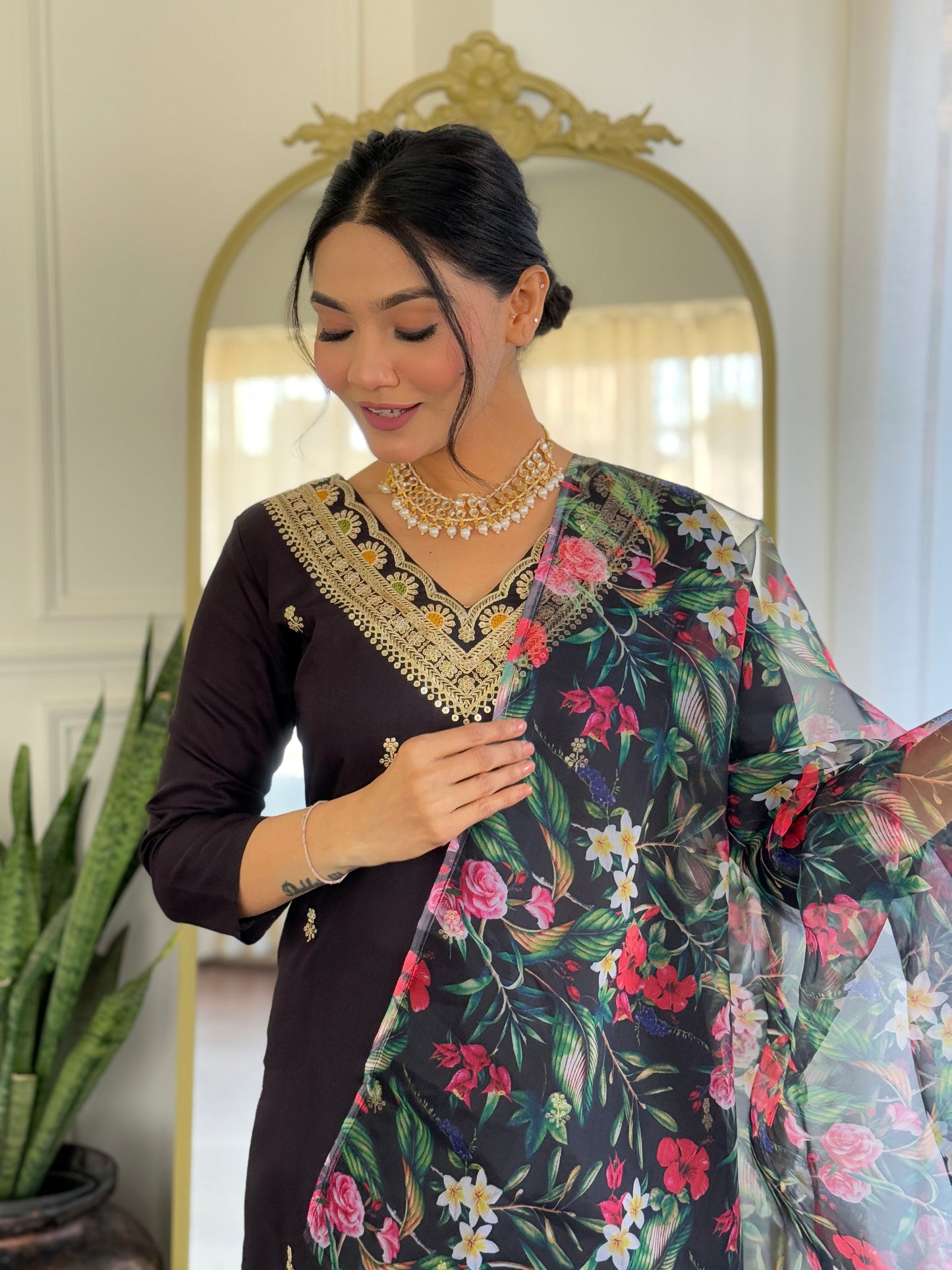 Black Designer Kurti Set