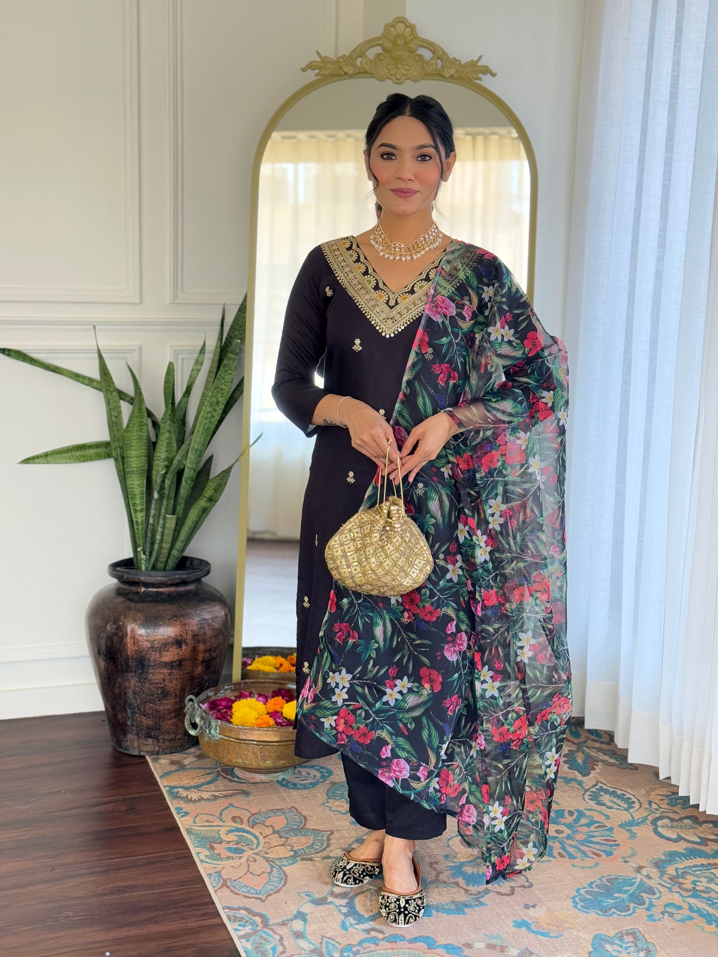 Black Designer Kurti Set