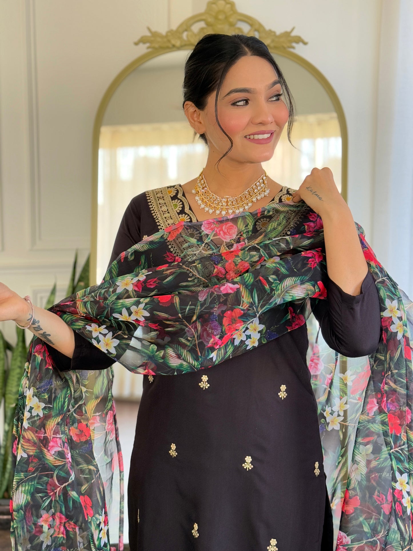 Black Designer Kurti Set