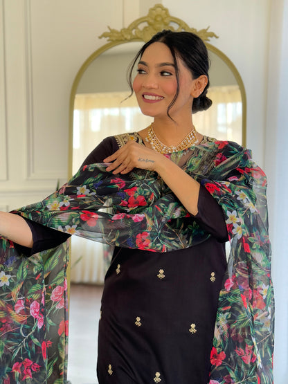 Black Designer Kurti Set