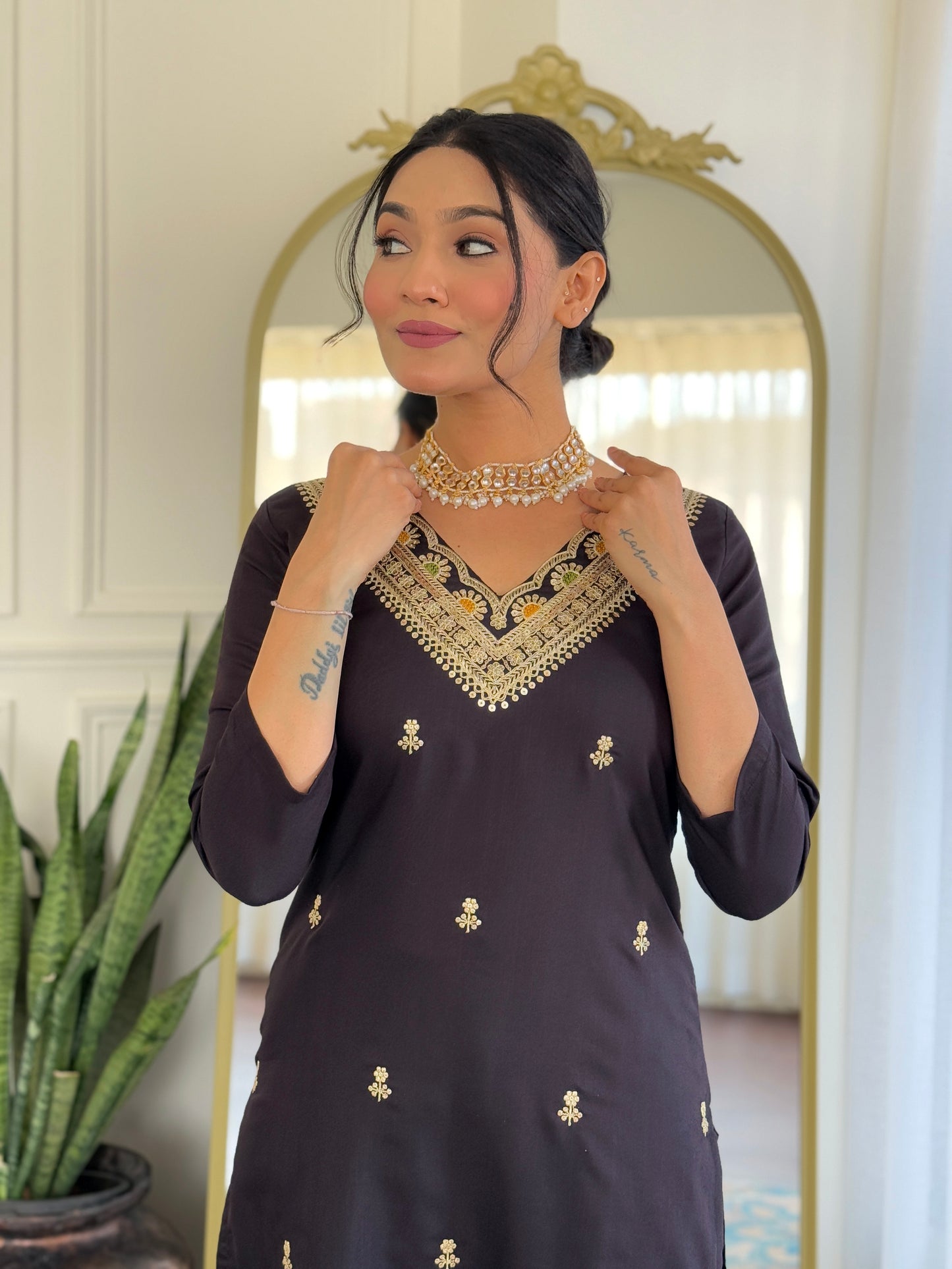 Black Designer Kurti Set