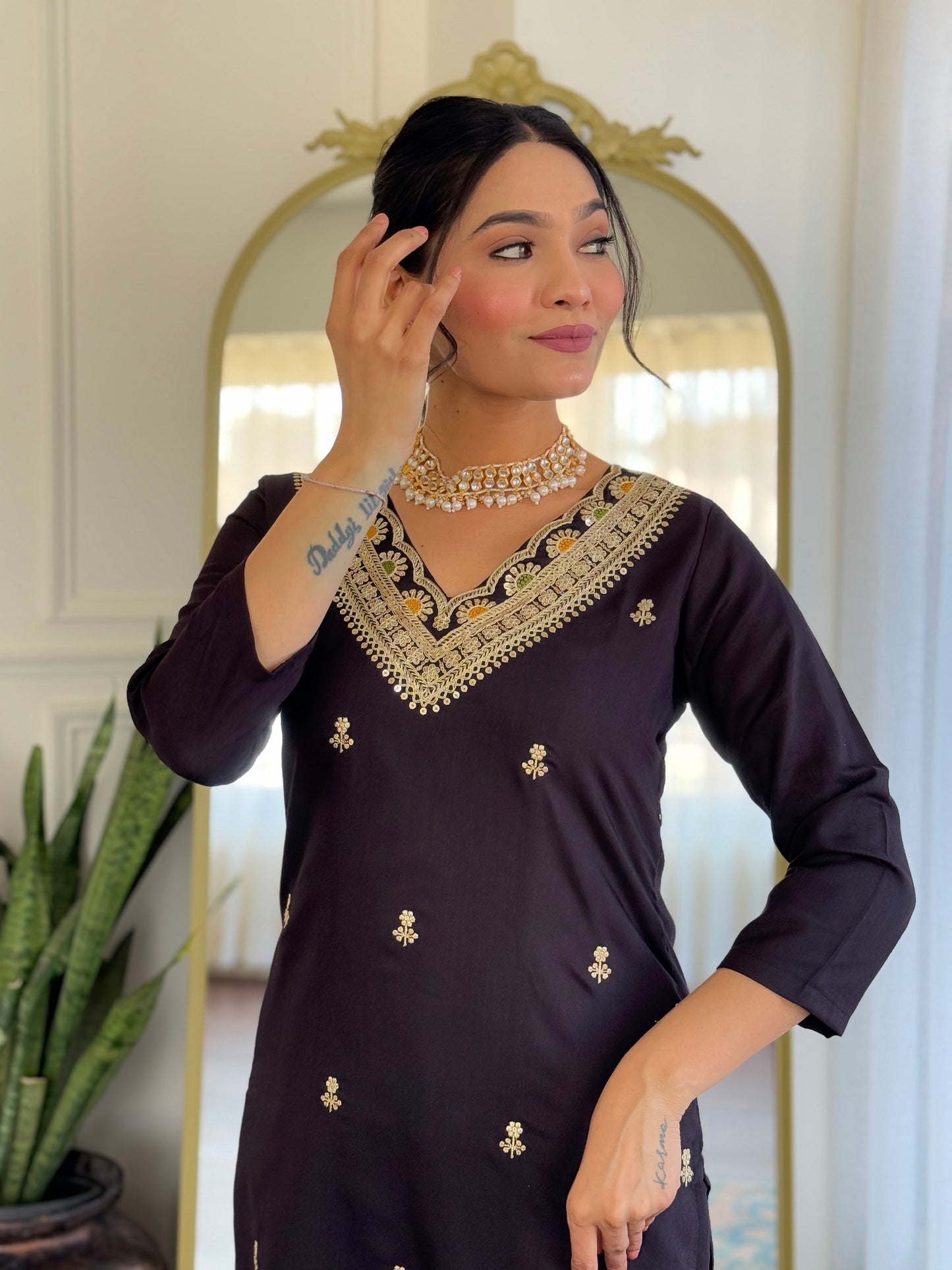 Black Designer Kurti Set