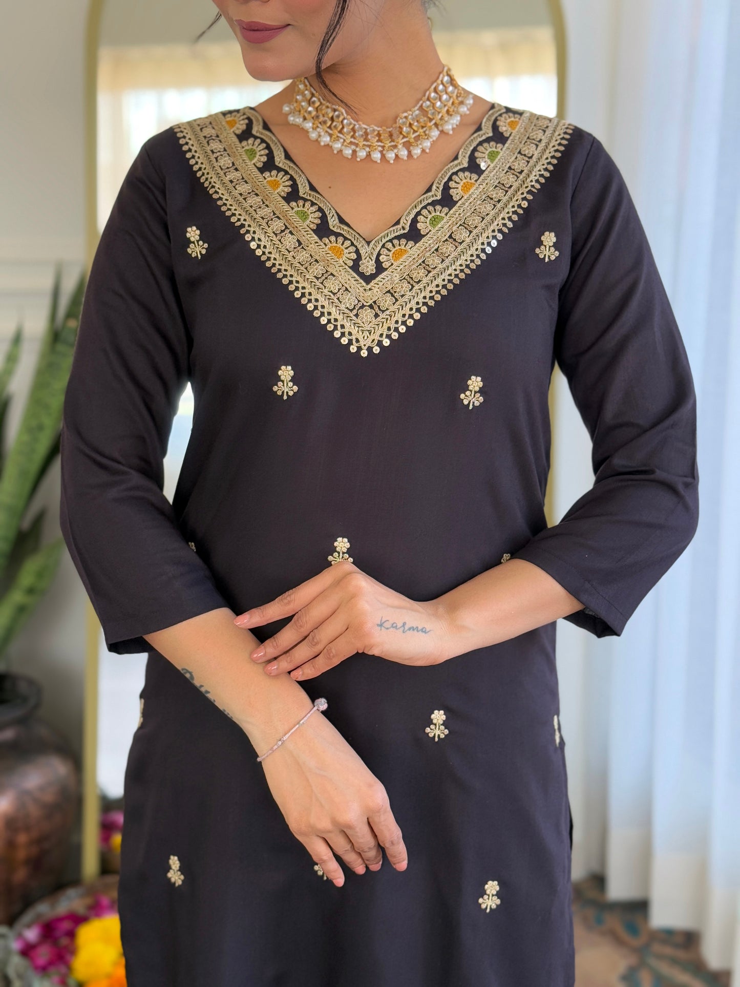 Black Designer Kurti Set