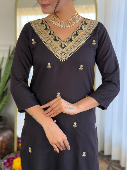 Black Designer Kurti Set