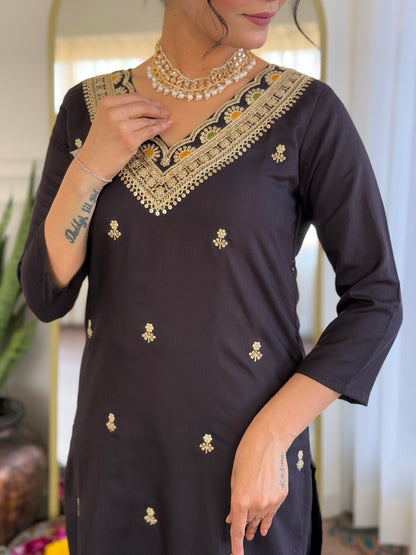 Black Designer Kurti Set