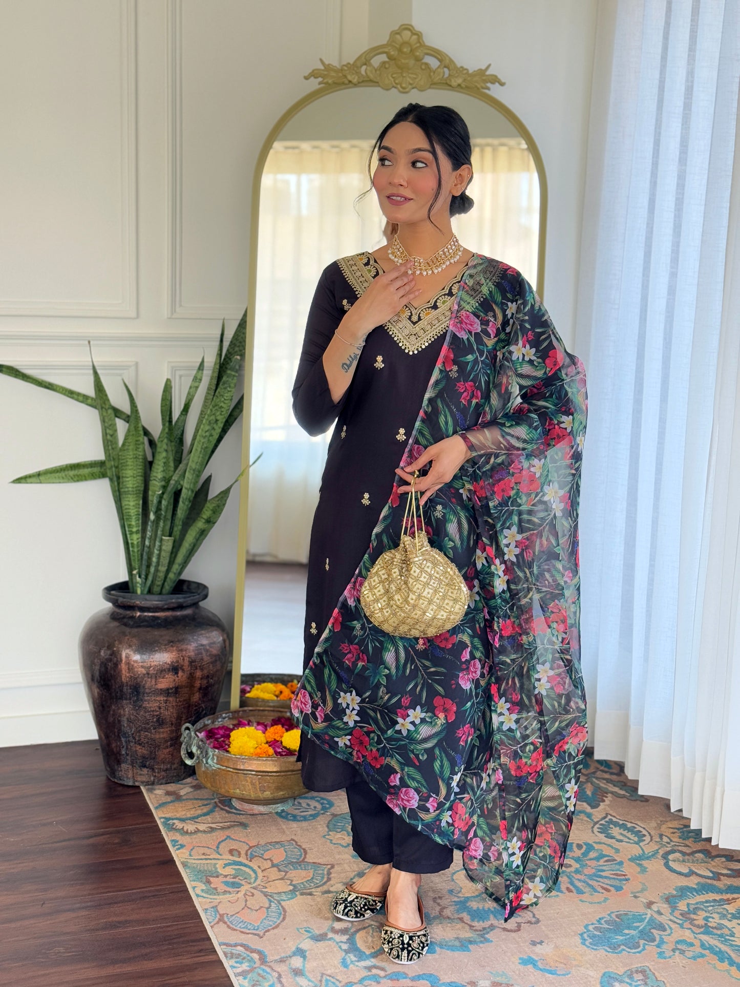 Black Designer Kurti Set