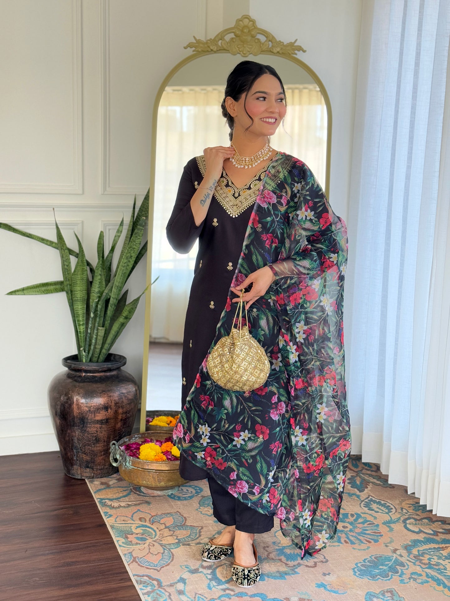 Black Designer Kurti Set