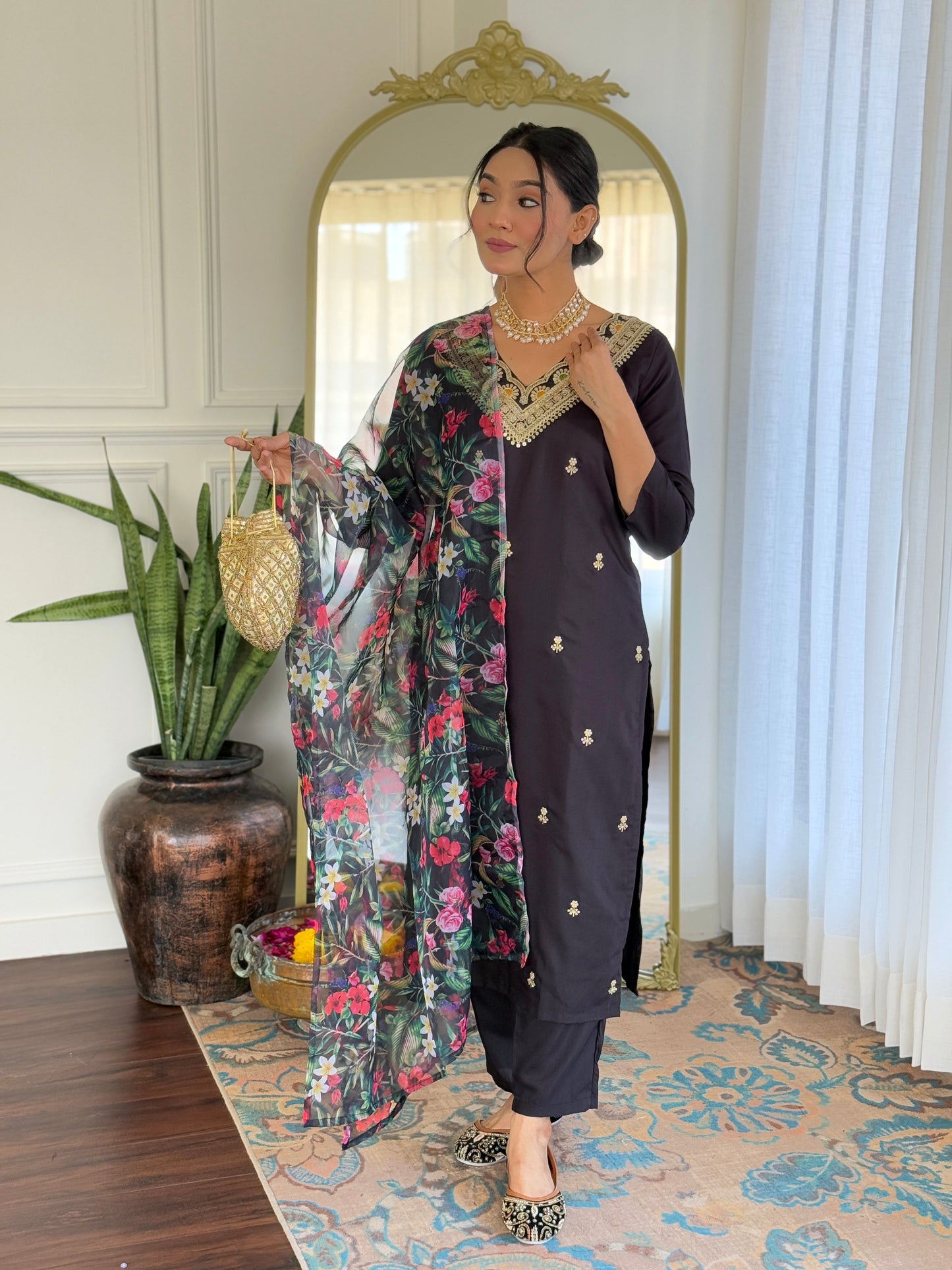 Black Designer Kurti Set