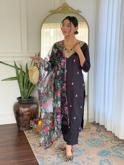 Black Designer Kurti Set