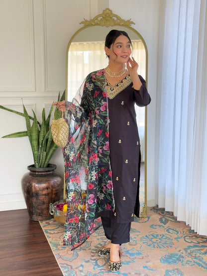 Black Designer Kurti Set