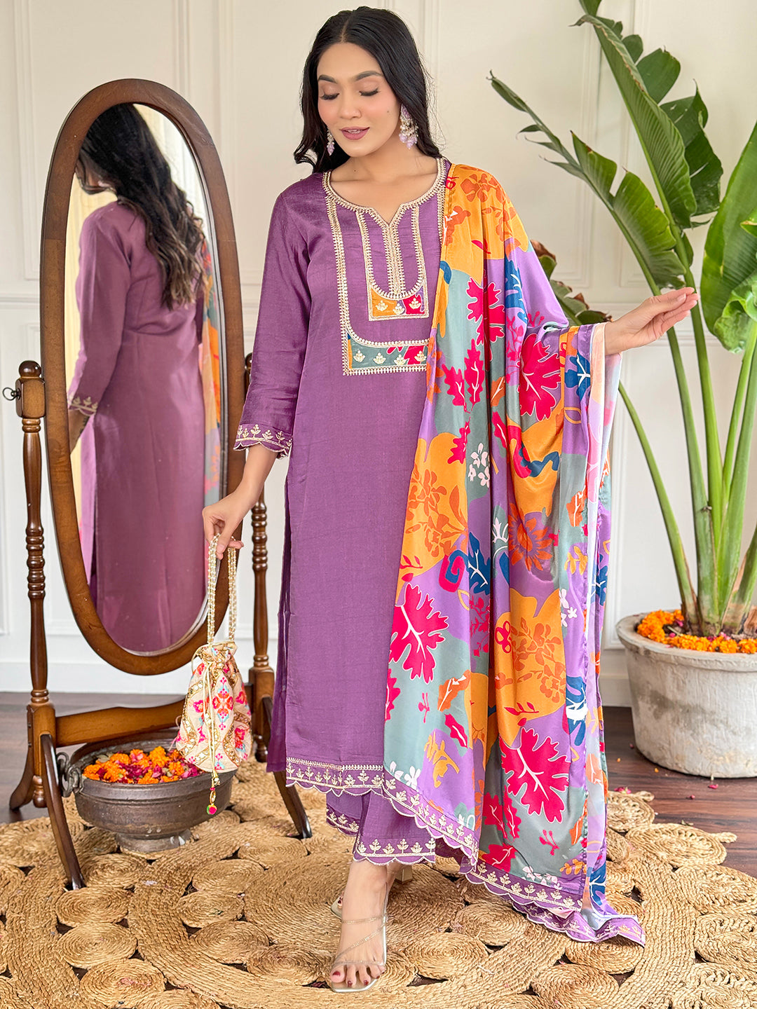 Lavender Designer Kurti Set