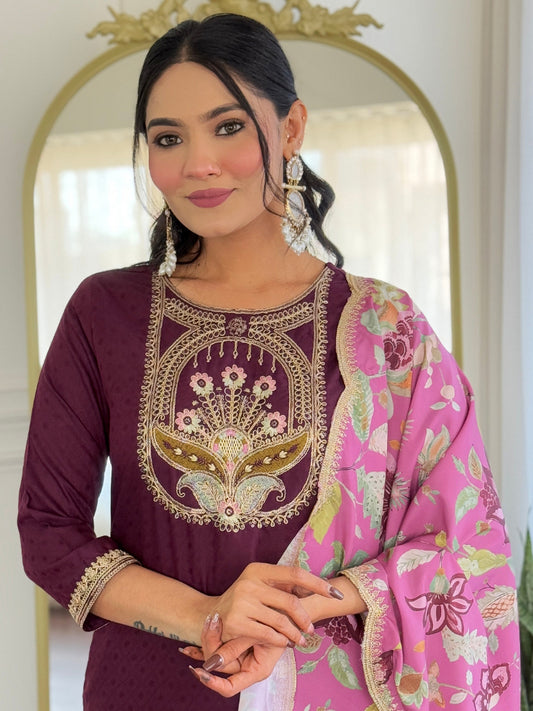 Wine Designer Kurti Set