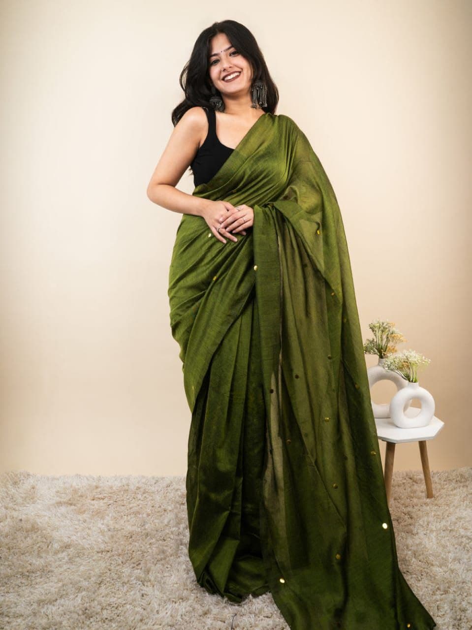 Monalisa Khadi Cotton Saree with Elegant Mirror Work and Running Blouse