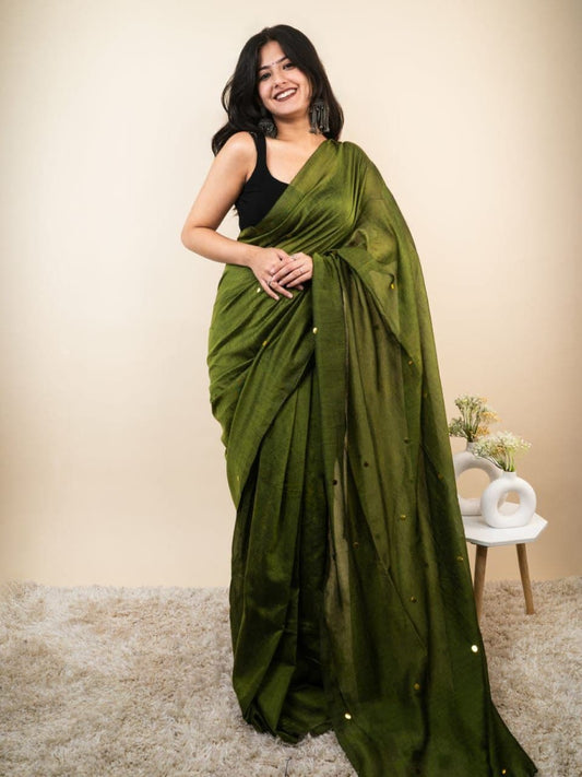 Monalisa Khadi Cotton Saree with Elegant Mirror Work and Running Blouse