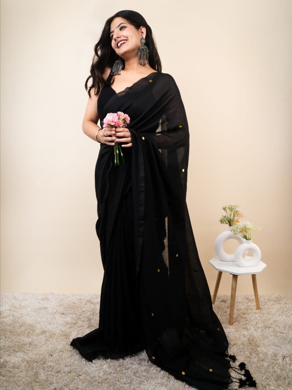 Monalisa Khadi Cotton Saree with Elegant Mirror Work and Running Blouse