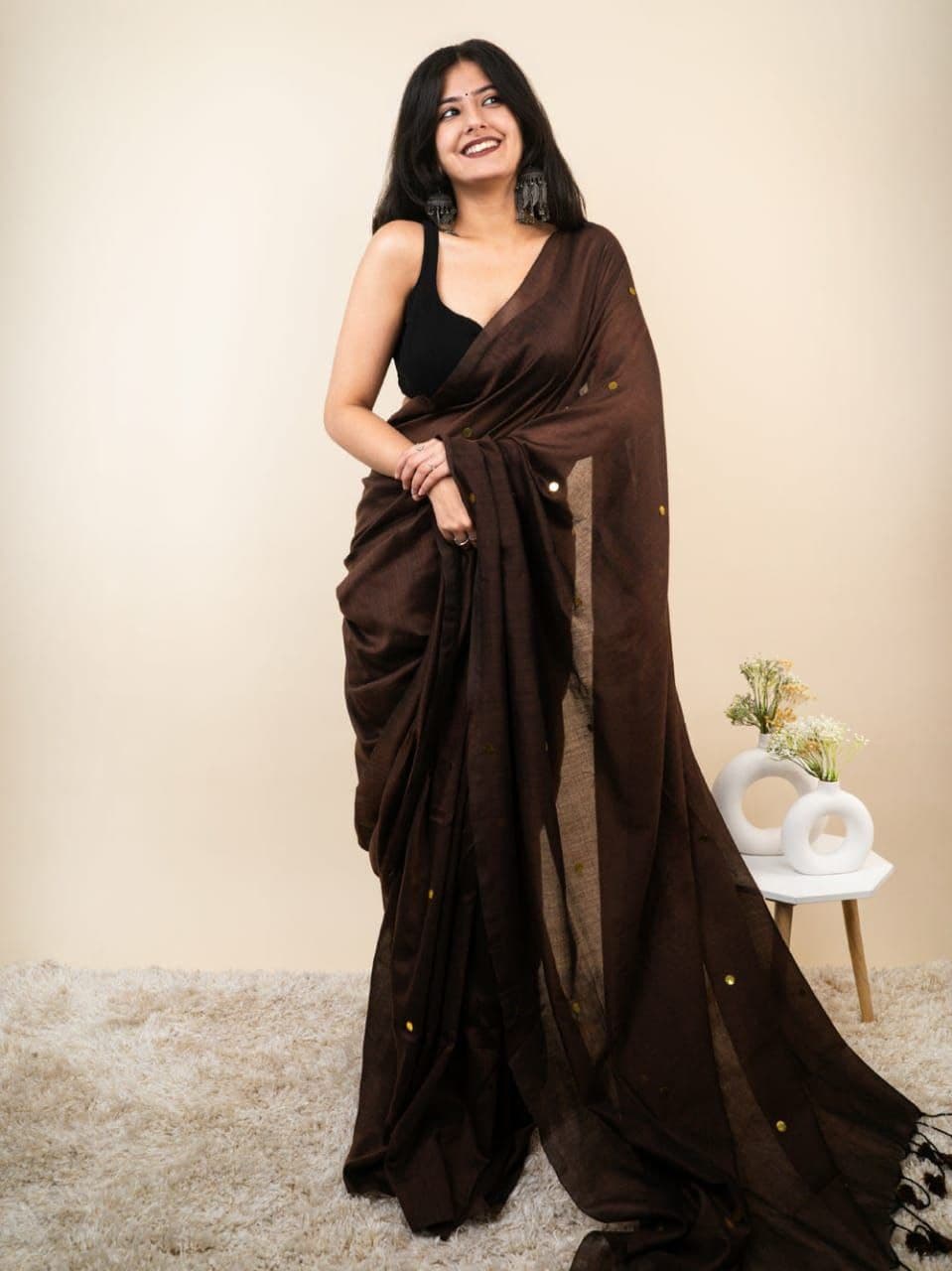 Monalisa Khadi Cotton Saree with Elegant Mirror Work and Running Blouse