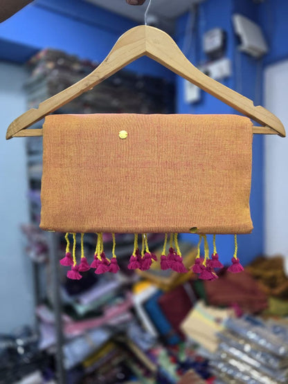 Divya Khadi Cotton Handloom Saree with Mirror Work and Embroidery Designer Blouse