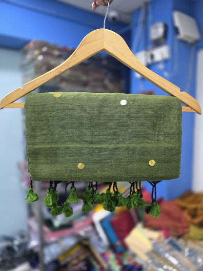 Divya Khadi Cotton Handloom Saree with Mirror Work and Embroidery Designer Blouse