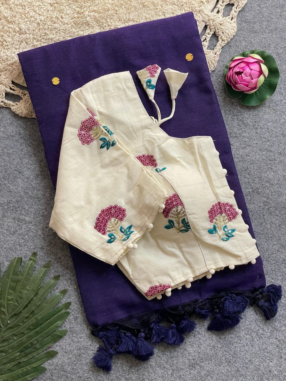 Divya Khadi Cotton Handloom Saree with Mirror Work and Embroidery Designer Blouse