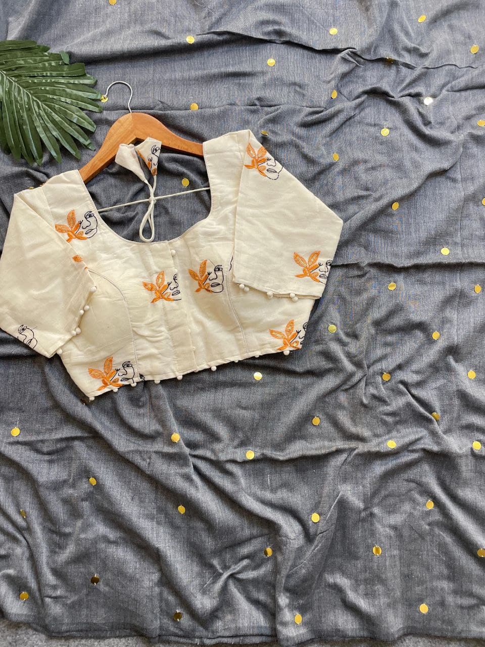 Divya Khadi Cotton Handloom Saree with Mirror Work and Embroidery Designer Blouse