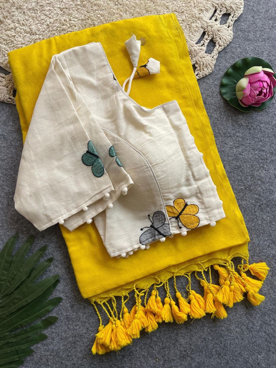 Divya Khadi Cotton Handloom Saree with Mirror Work and Embroidery Designer Blouse