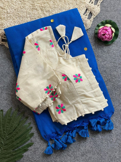 Divya Khadi Cotton Handloom Saree with Mirror Work and Embroidery Designer Blouse