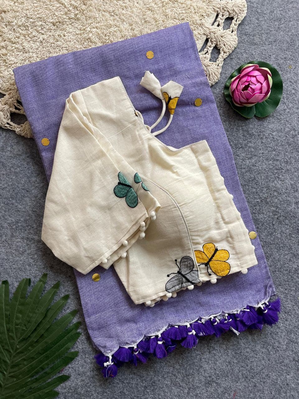 Divya Khadi Cotton Handloom Saree with Mirror Work and Embroidery Designer Blouse