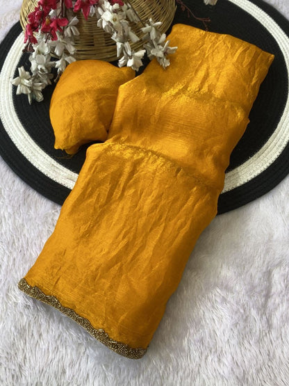 Apsara Fendy Chiffon Two-Tone Saree with Beads Handwork & Rich Border