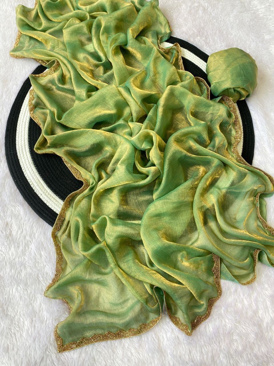 Apsara Fendy Chiffon Two-Tone Saree with Beads Handwork & Rich Border