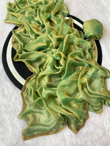 Apsara Fendy Chiffon Two-Tone Saree with Beads Handwork & Rich Border