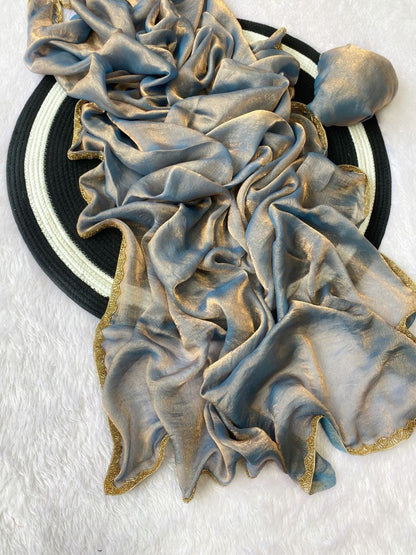 Apsara Fendy Chiffon Two-Tone Saree with Beads Handwork & Rich Border