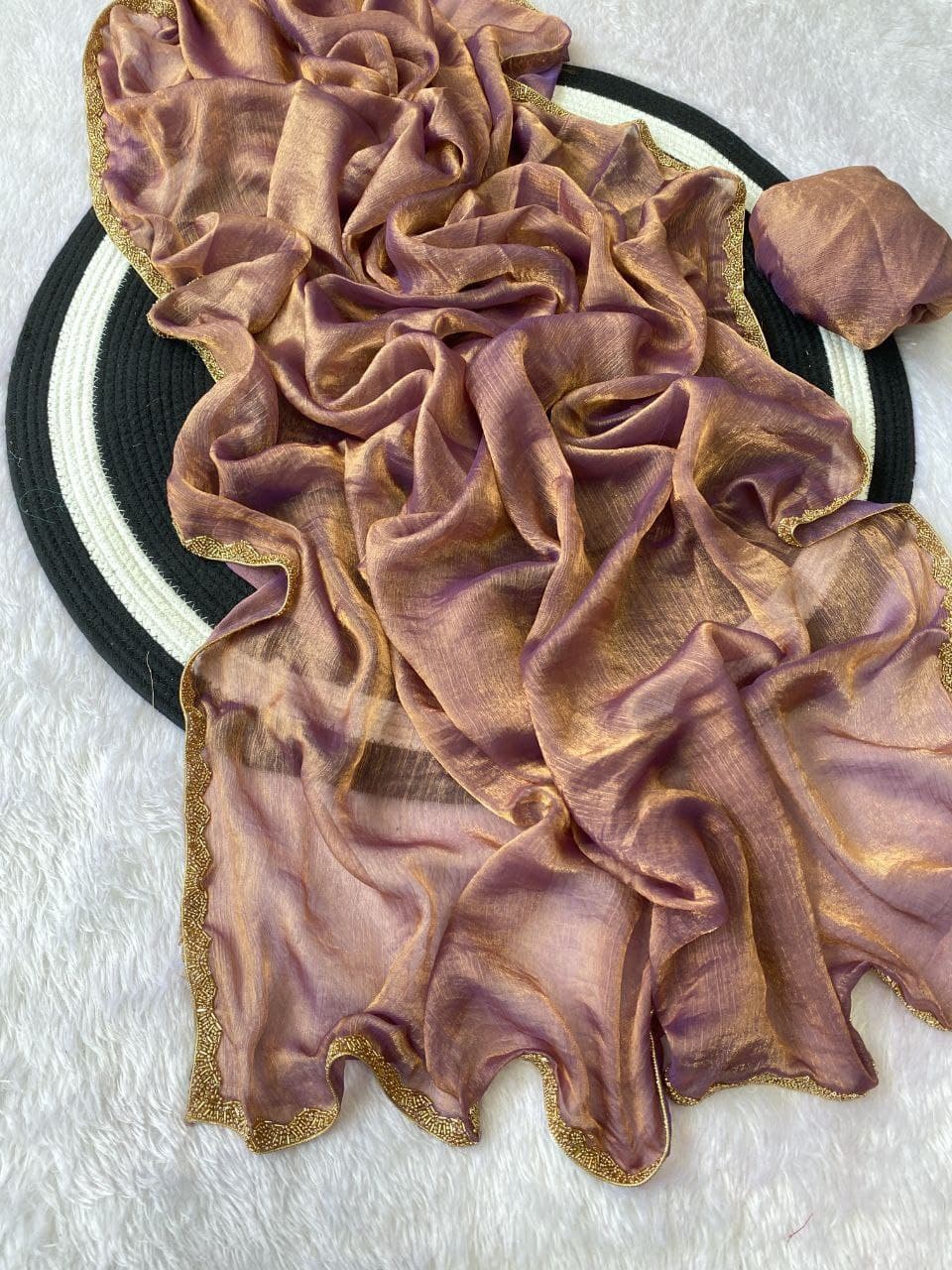 Apsara Fendy Chiffon Two-Tone Saree with Beads Handwork & Rich Border