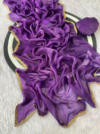 Apsara Fendy Chiffon Two-Tone Saree with Beads Handwork & Rich Border