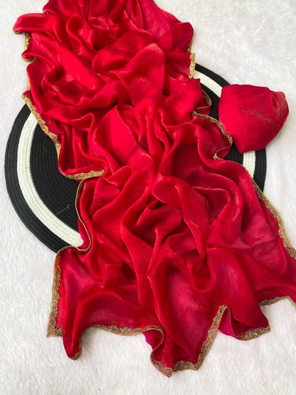 Apsara Fendy Chiffon Two-Tone Saree with Beads Handwork & Rich Border