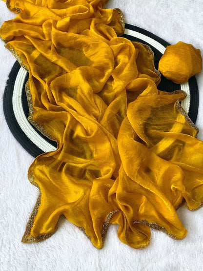 Apsara Fendy Chiffon Two-Tone Saree with Beads Handwork & Rich Border