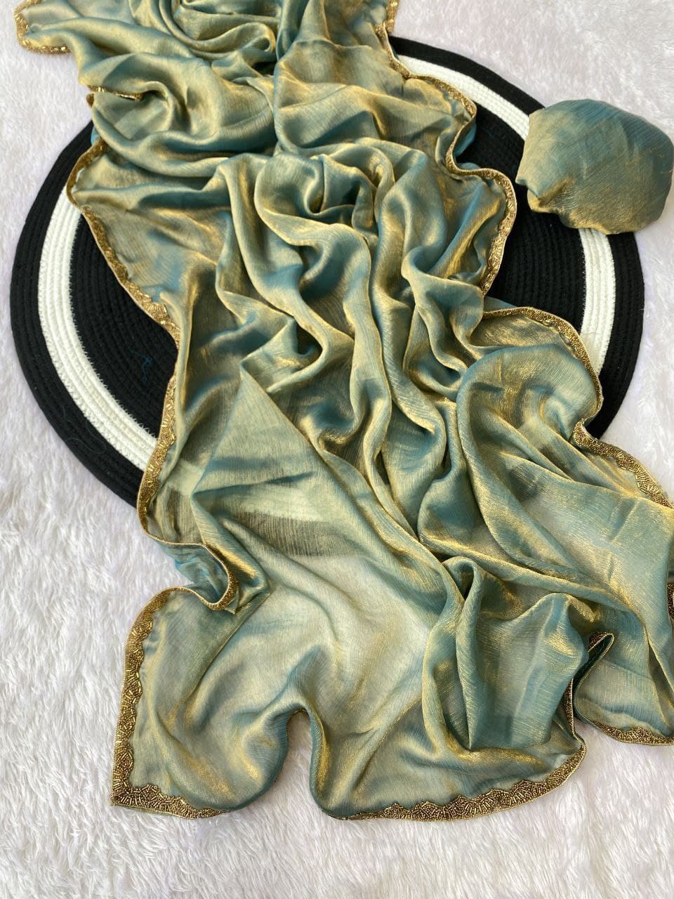 Apsara Fendy Chiffon Two-Tone Saree with Beads Handwork & Rich Border