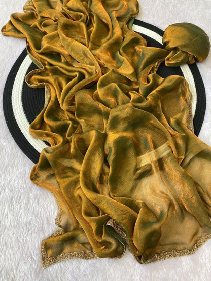 Apsara Fendy Chiffon Two-Tone Saree with Beads Handwork & Rich Border