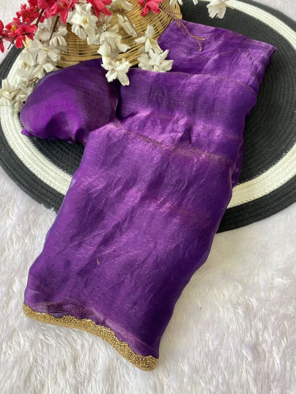 Apsara Fendy Chiffon Two-Tone Saree with Beads Handwork & Rich Border