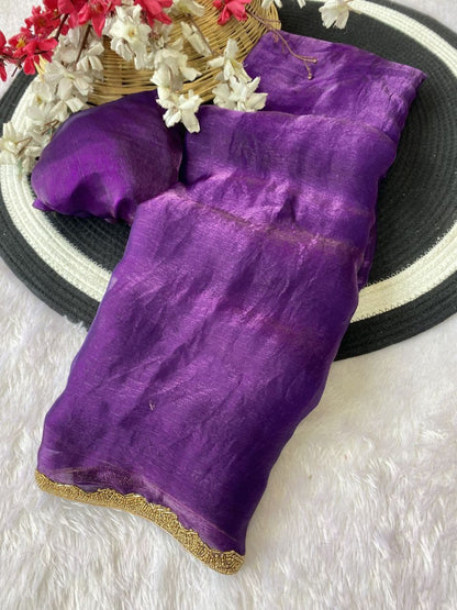 Apsara Fendy Chiffon Two-Tone Saree with Beads Handwork & Rich Border