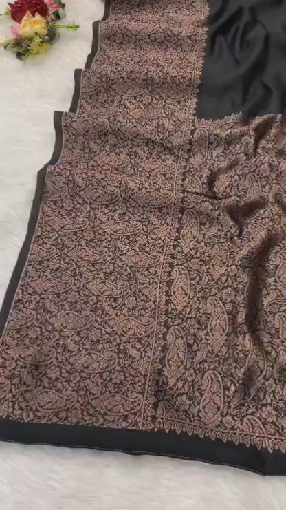 Elegant Black Queen Soft Lichi Silk Saree with Jacquard Border & Rich Blouse