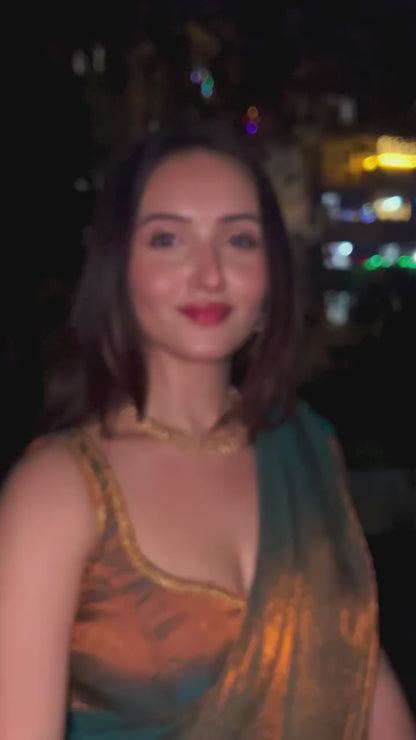 Apsara Fendy Chiffon Two-Tone Saree with Beads Handwork & Rich Border