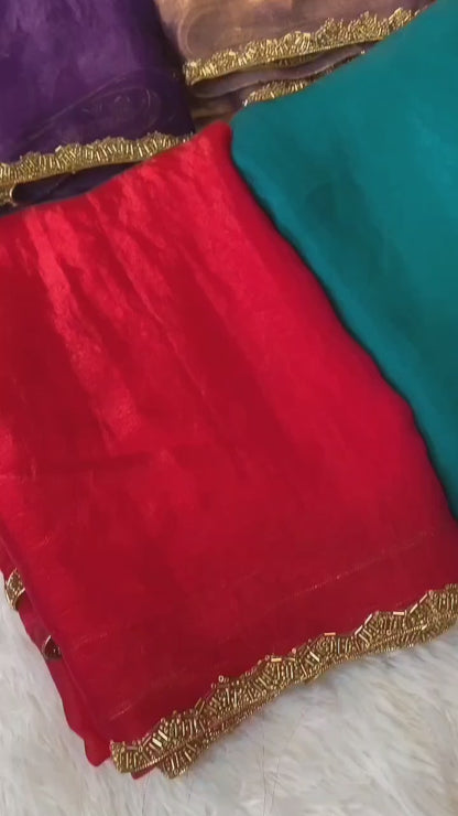 Apsara Fendy Chiffon Two-Tone Saree with Beads Handwork & Rich Border