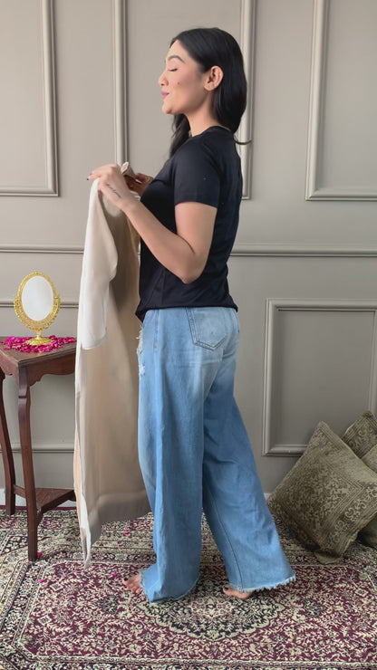 Cream Designer Kurti Set