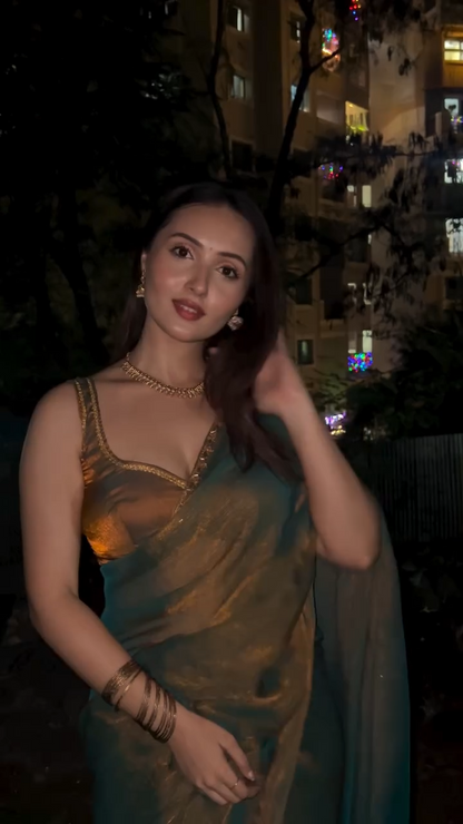 Apsara Fendy Chiffon Two-Tone Saree with Beads Handwork & Rich Border